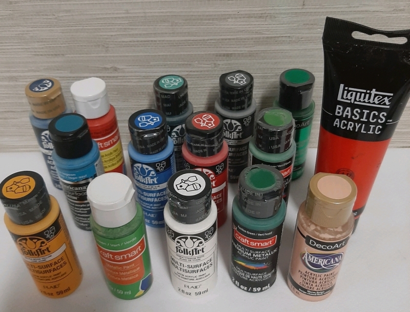 Assorted Craft Paints 14 Bottles & 1 Tube Most appear to be new