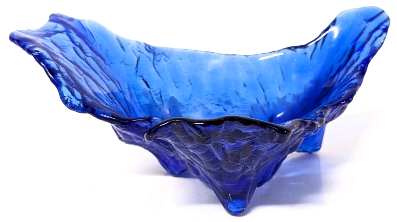 Vintage Abstract Cobalt Blue Art Glass Candle Holder | 4.75" x 2.8" x 1.75" Tall