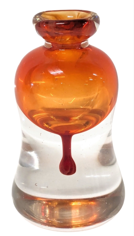 Really Neat Vintage "Orange Drop" Art Glass Perfume Bottle (No Stopper) / Paperweight | 4" Tall