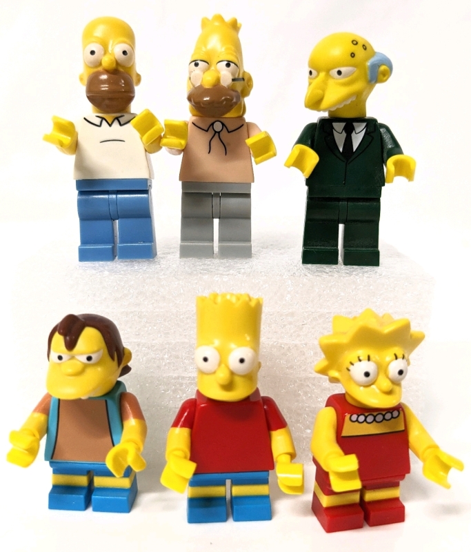 6 LEGO x THE SIMPSONS Mini-Figs : Bart, Lisa, Nelson, Homer, Grandpa & Mr. Burns | 1.5" - 2" Tall