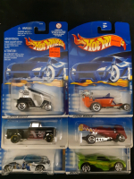 6 New Vintage Sealed Hotwheels Cars, 1956 Flashsider, Tee'd Off, MS-T Suzuka, Dogfighter, Hot Seat, Ford GT 90