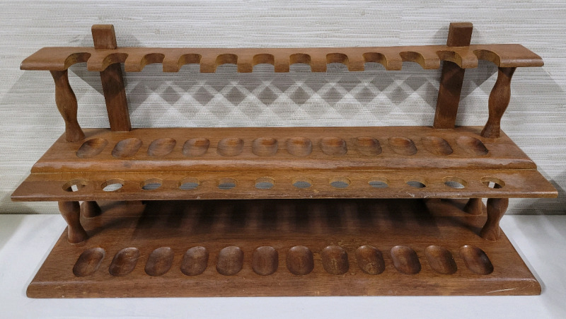 Two Tier Wooden 24 Pipe Stand Holder Rack , Measures 21" Wide . Possibly A Store Display