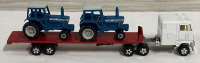 Vintage Ertl White Ford CL-9000 Semi With 2 Ford 9700 Tractors 1/64 Scale