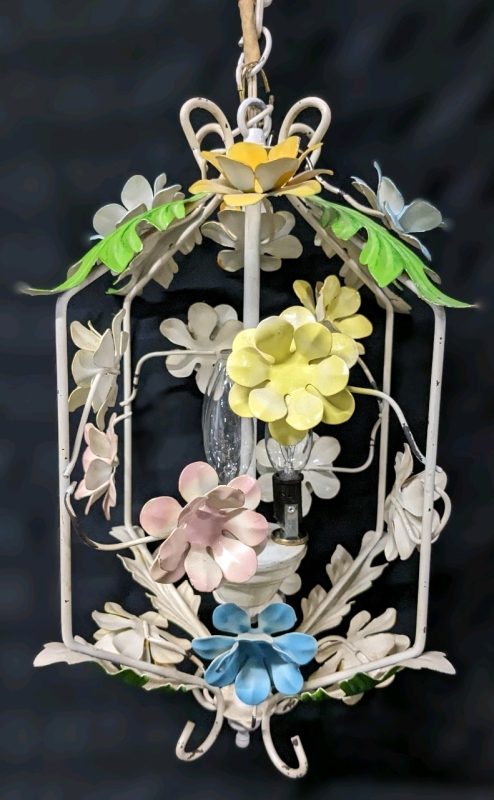 Vintage Enamel Metal Floral Hanging Ceiling Light | 15.5" Long (Not Including Cord)