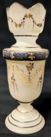 Vintage Intricately Hand Painted Milk Glass Vase with Crimped Top | 7.25" Tall