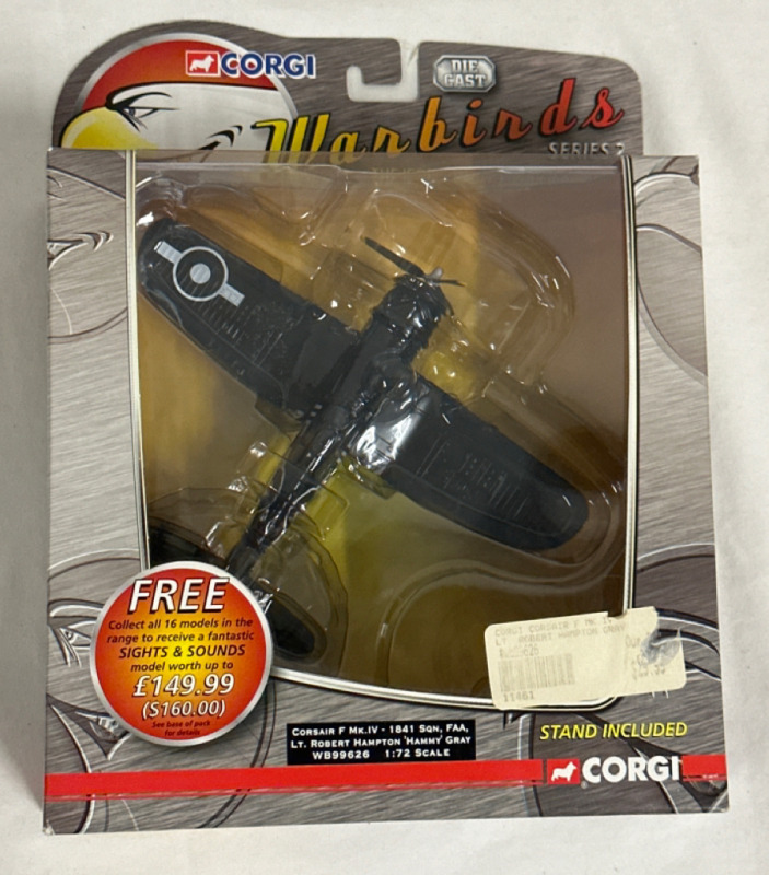 Corgi Warbirds Series 2 Die Cast WB99626 Corsair F Mk.lV - 1841 SQN, FFA, LT. Robert Hampton “Hammy” Gray 1:72 Scale