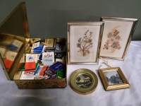 Vintage Matches & Framed Miniature Pictures & Flowers