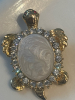 Carved Milk Glass Rhinestone Turtle Brooch - 3