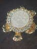 Carved Milk Glass Rhinestone Turtle Brooch - 5