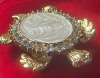 Carved Milk Glass Rhinestone Turtle Brooch - 6