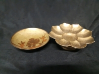 Vintage Mid Century Modern Flower Petal Shaped Brass Bowl and Vintage Handmade Soild Brass bowl With 2 Owls