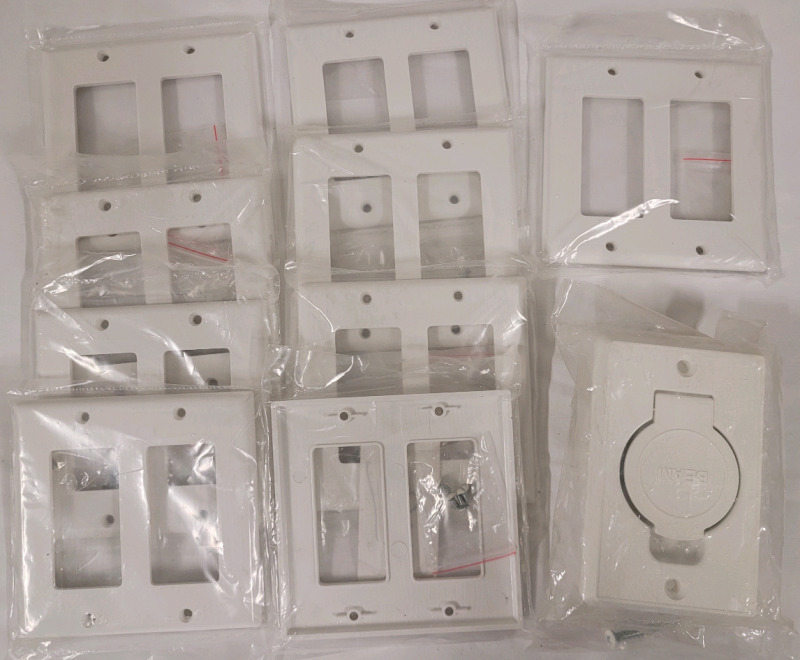 New - Nine (9) Double Light Switch Wall Plates & Central Vacuum Wall Plate