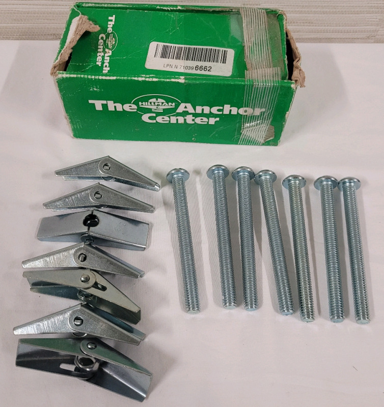 New - Hillman 3/8"&times;4" Toggle Bolt Anchors . Seven (7) Anchors & Bolts