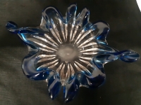 Cobalt Blue Art Glass Bowl Flower Shapped Dish / Bowl Good Condition ( 7" Diameter )