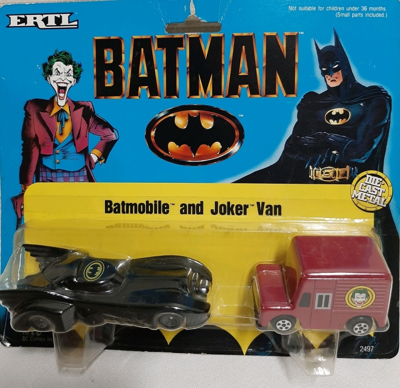 ERTL 1989 Vintage Batman BATMOBILE and JOKER VAN 2 Vehicle Pack Die-Cast Metal