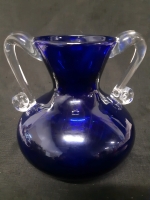 Wanda Handmade Cobalt Hand Blown Glass Vase With Clear Handles