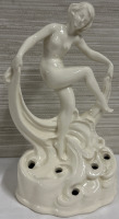 Vintage Erphila Fayence Germany Art Deco Flower Floral Frog Dancing Lady Pottery 7 3/4”