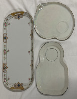 2 Vintage RW Rudolph Wachter Snack Tea Trays and a Nippon Hand Painted Pink Rose & Gold Celery Dish