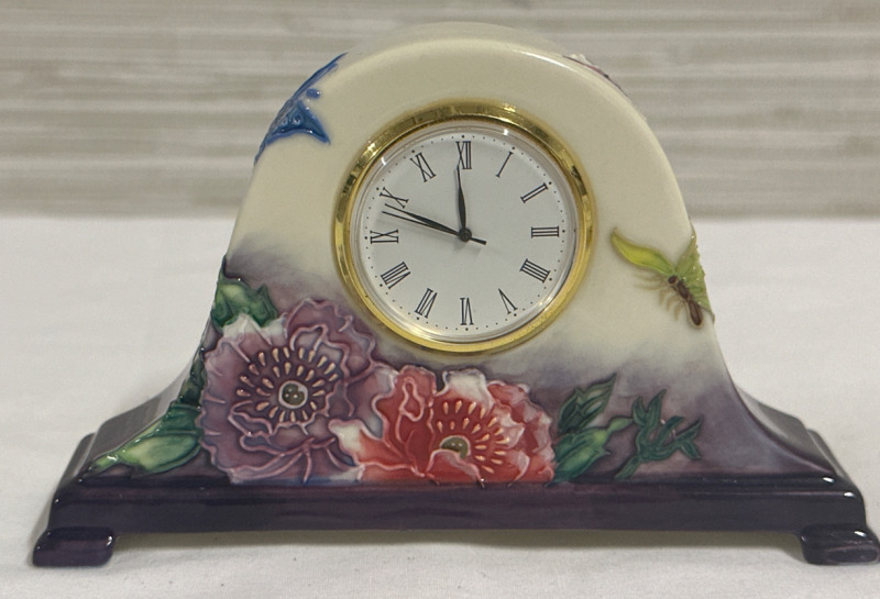 Vintage Old Tupton Ware Mini Butterfly Mantle Clock Hand Painted Approximately 3” x 5”