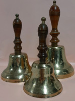 3 Bronze Bells with Wooden Handles 10, 8, & 7" Made in India