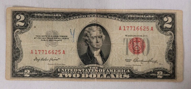 1953 USA Two Dollar Bank Note , Circulation Condition