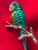Vintage Enamel & Rhinestone Parrot Brooch