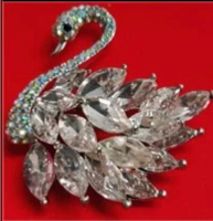 Elegant Swan Brooch AB Rhinestones and Marquise Wings