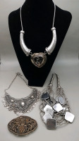 Vintage Costume Jewellery. Three necklaces and one brooch. Heart necklace is 19" long