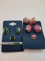 Vintage D'Orlan Rhodonite Cufflinks & Tie Pin, Jadeite Cufflinks, Tie Pin & Tie Clip