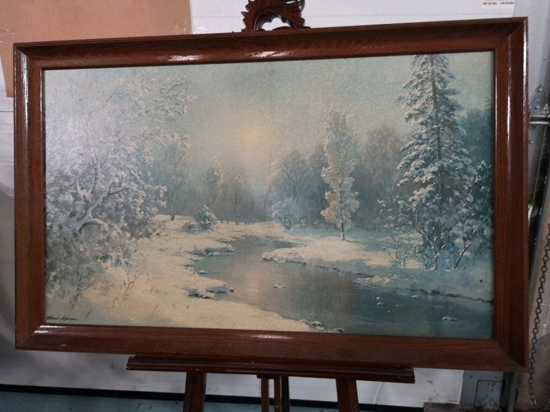 Large Vintage Print Winter Scene - Signed Robert Spencer