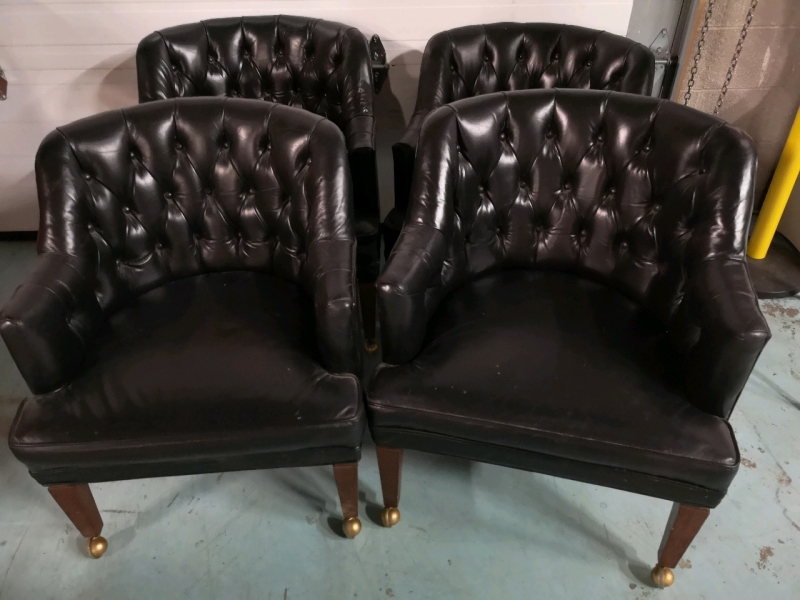 4 Leather Like Club Chairs on Castors - AS IS