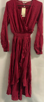NEW KorMei classic fashion Vibrant Red Summer Dress with deep V and ruffled skirt cut