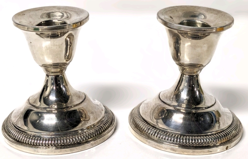 2 Vintage Fisher Sterling Weighted Candlestick Holders #830 | 3.25" Tall ea