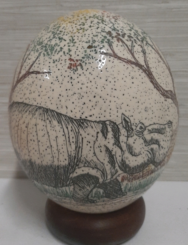 Handcrafted Painted Ostrich Egg on Stand 7" Tall with Stand