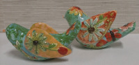 2 Brightly Painted Ceramic Birds Largest Bird is 7 X 4.5"