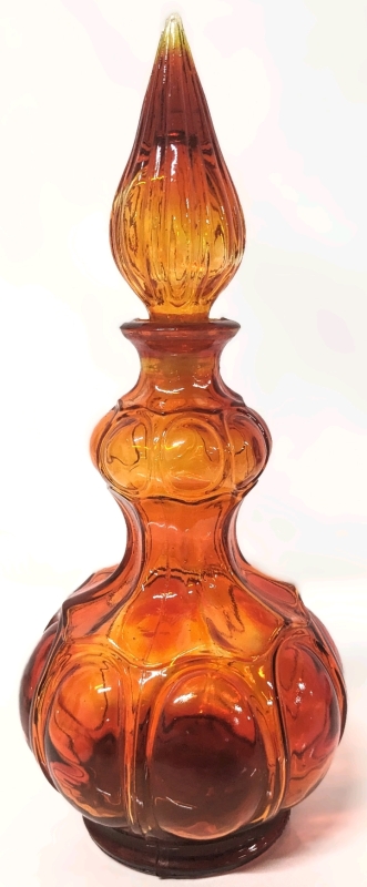 Vintage Mid-Century Modern Flame Amberina Orange/Red Corset Empoli Genie Bottle Decanter with Stopper | 13.74" Tall