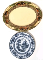 Vintage ROYAL DOULTON Burslem Madras Flow Plate (9.4") + MYOTT SON & Co Hanley Platter (14.9" x 11.24")