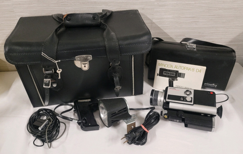 Minolta Autopak-8 D4 Silent Super 8 Camera with Case , Extras & Travel Bag