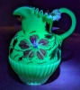 Stunning! Large Vintage Uranium Custard Glass Jug with Pulled Handle |