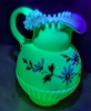 Stunning! Large Vintage Uranium Custard Glass Jug with Pulled Handle | - 2