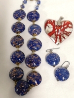 Glass Murano Style Necklace & Earring Set + 18K Gold Plate Pendant