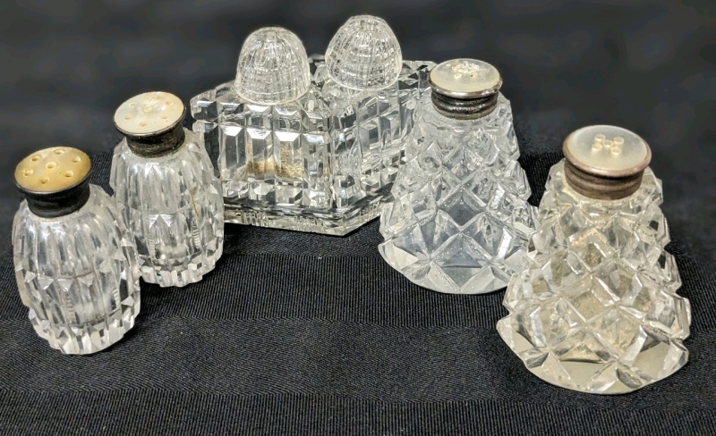 3 Pairs Vintage Salt & Pepper Shakers | 2 Button-Top Marked Sterling Silver, 3rd Set with Base | 2.25" Tall