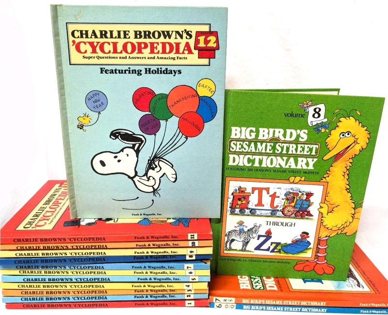 Vintage Funk & Wagnalls Hardcover Children's Books : CHARLIE BROWN'S 'Cyclopedia Volumes 1-12 & Big Bird's Sesame Street Dictionary Volumes 6, 7, 8