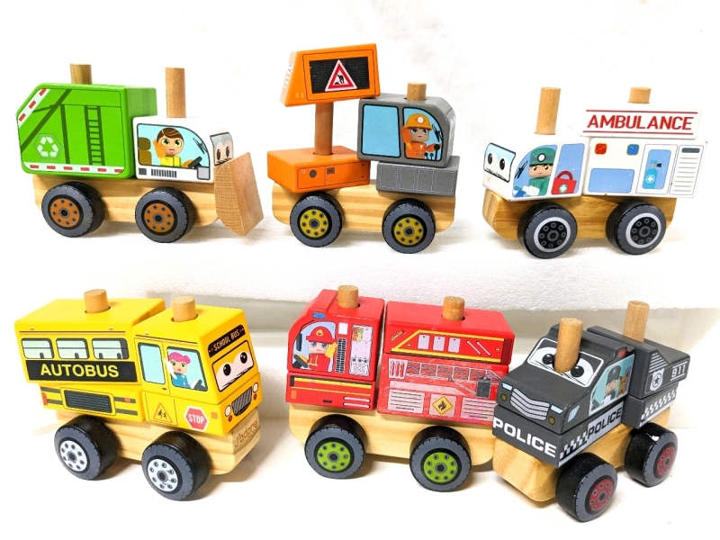 QudeTube France Wooden Toy Vehicles Build / Swap Blocks | 4.25" Tall