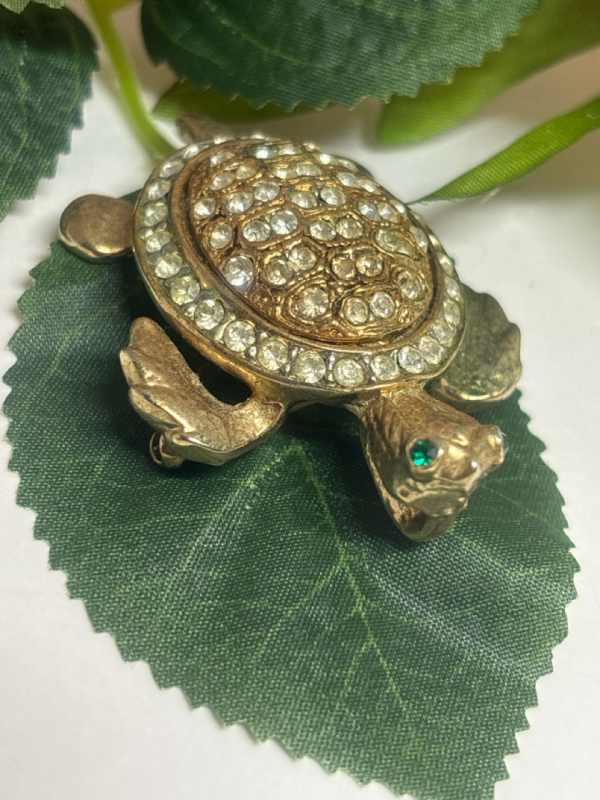 Vintage Rhinestone Turtle Brooch Pendant