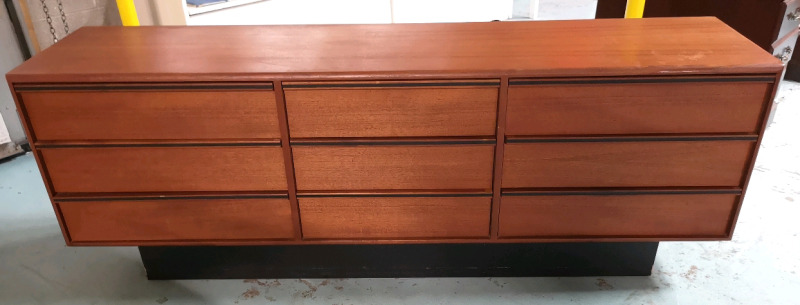 Vintage Teak 9 Drawer Dresser