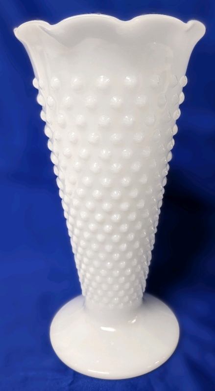 Vintage Unsigned Anchor Hocking Hobnail Milk Glass Vase | 9.25" Tall