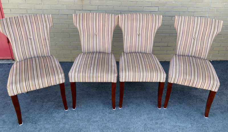 4 Dining Table Chairs Soft Brown Stripes 15” Wood Legs