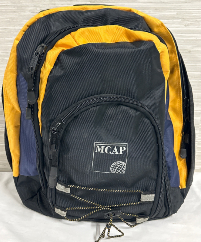Navy & Yellow 3 compartment Backpack With Water Bottle Side Pocket debco MCAP