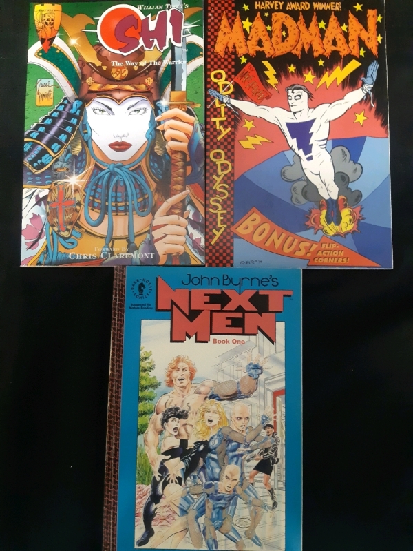 3 Vintage Good Condition Paperback Novels, 1 Harvey Award Winner, Includes; Shi: The Way Of The Warrior ( First Printing) Madman: The Oddity Odyssey, Next Men: Book one